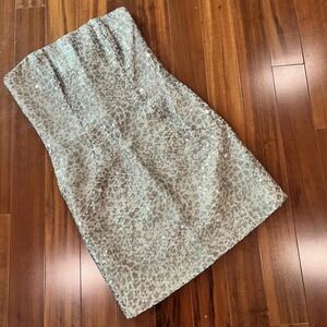 Victor‎ Costa Gray Dress Sequined Leopard Print Strapless Vintage Party Size 10